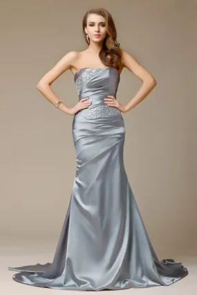 ---Long formal dresses new 2021 collection, mermaid style dress made of gray silk satin--