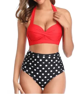 Bikini a vita alta con torsione floreale Costume da bagno con scollo allamericana per donna Costume da bagno push-up in due pez