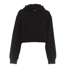 Black Cropped Cotton Jersey Hoodie