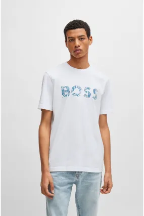 BOSS - T-shirt in jersey e cotone con stampa del logo