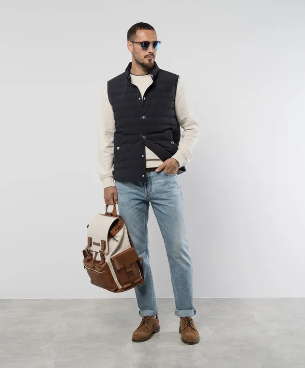 Brunello Cucinelli Gilet in piumino blu con trapuntatura MM4911711