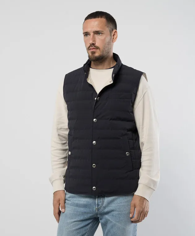 Brunello Cucinelli Gilet in piumino blu con trapuntatura MM4911711