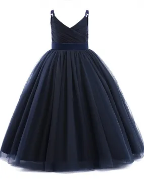 Champagne Flower Girl Dress Banchetto di nozze Abito lungo in tulle Appliques