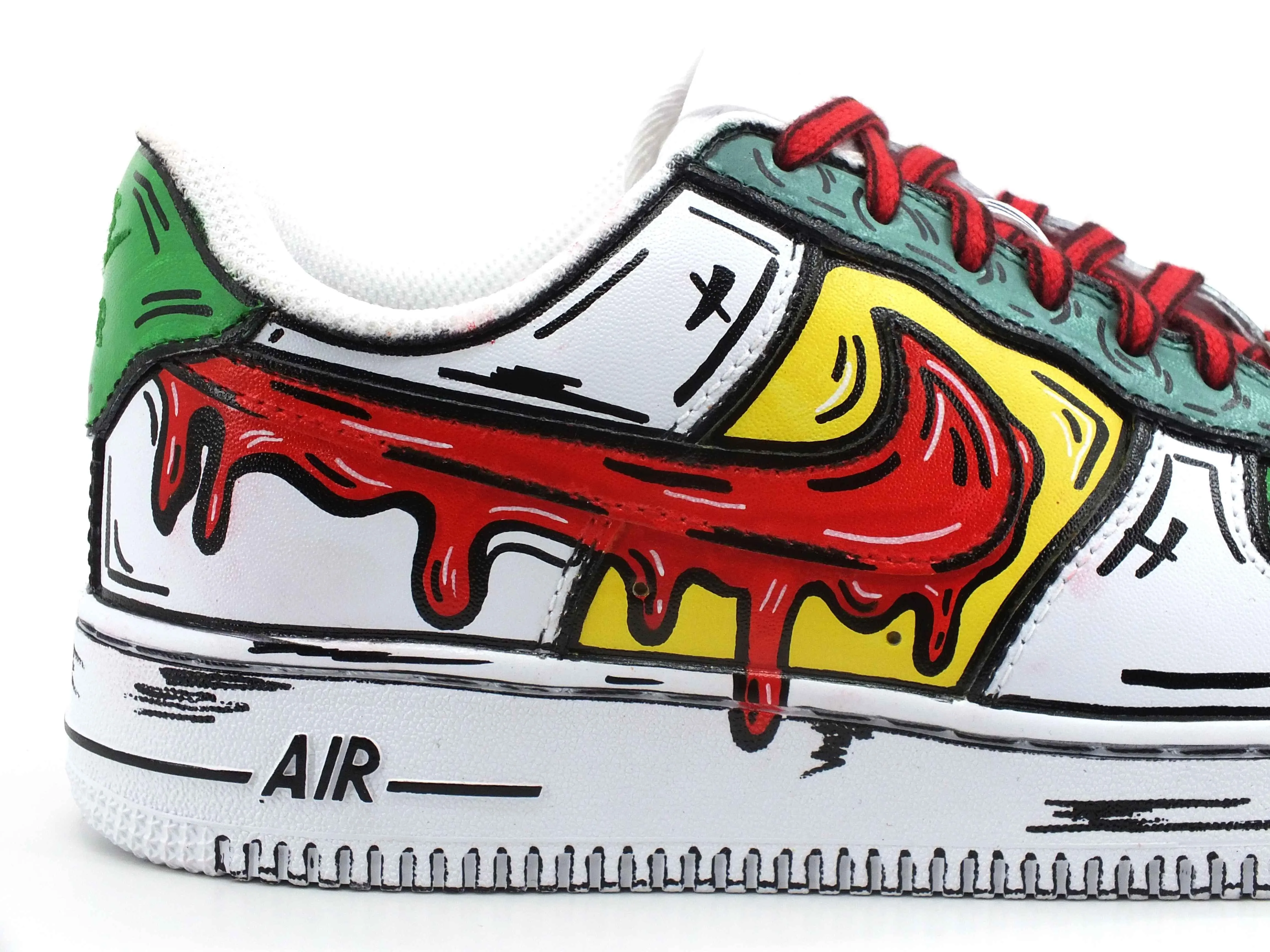 CUSTOM / Nike Air Force 1 Sneaker Donna AF1 Cartoon Comics White Red Green 315115-112