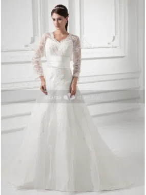 FREDERICA - A-line V-neck Empire waist Chapel train Organza Wedding dress