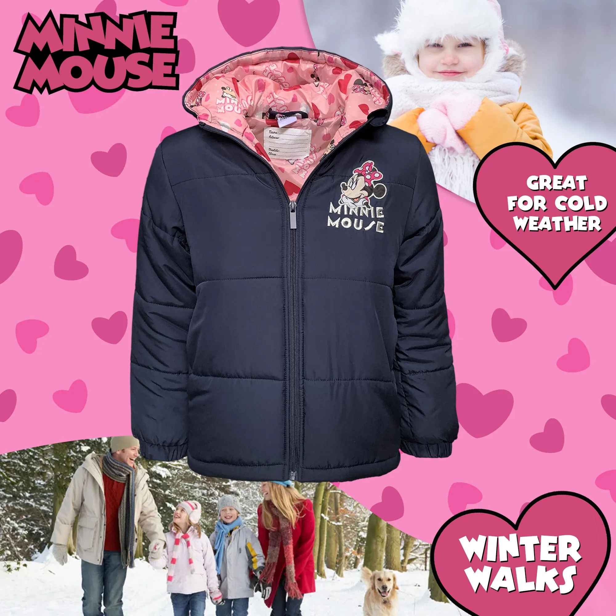 Giubbotto bambina invernale piumino Disney Minnie Mouse Impermeabile 6261