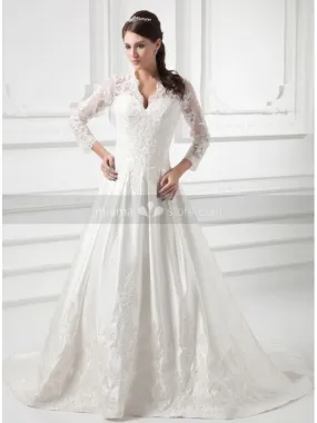 JESSIE - A-line V-neck Chapel train Satin Wedding dress