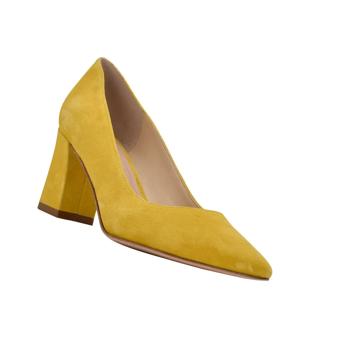 Marc Fisher Heels & Pumps Outlet Italia Zala Block Heel Pointy Toe Pump Donna Pelle Scamosciata Giallo Brillante