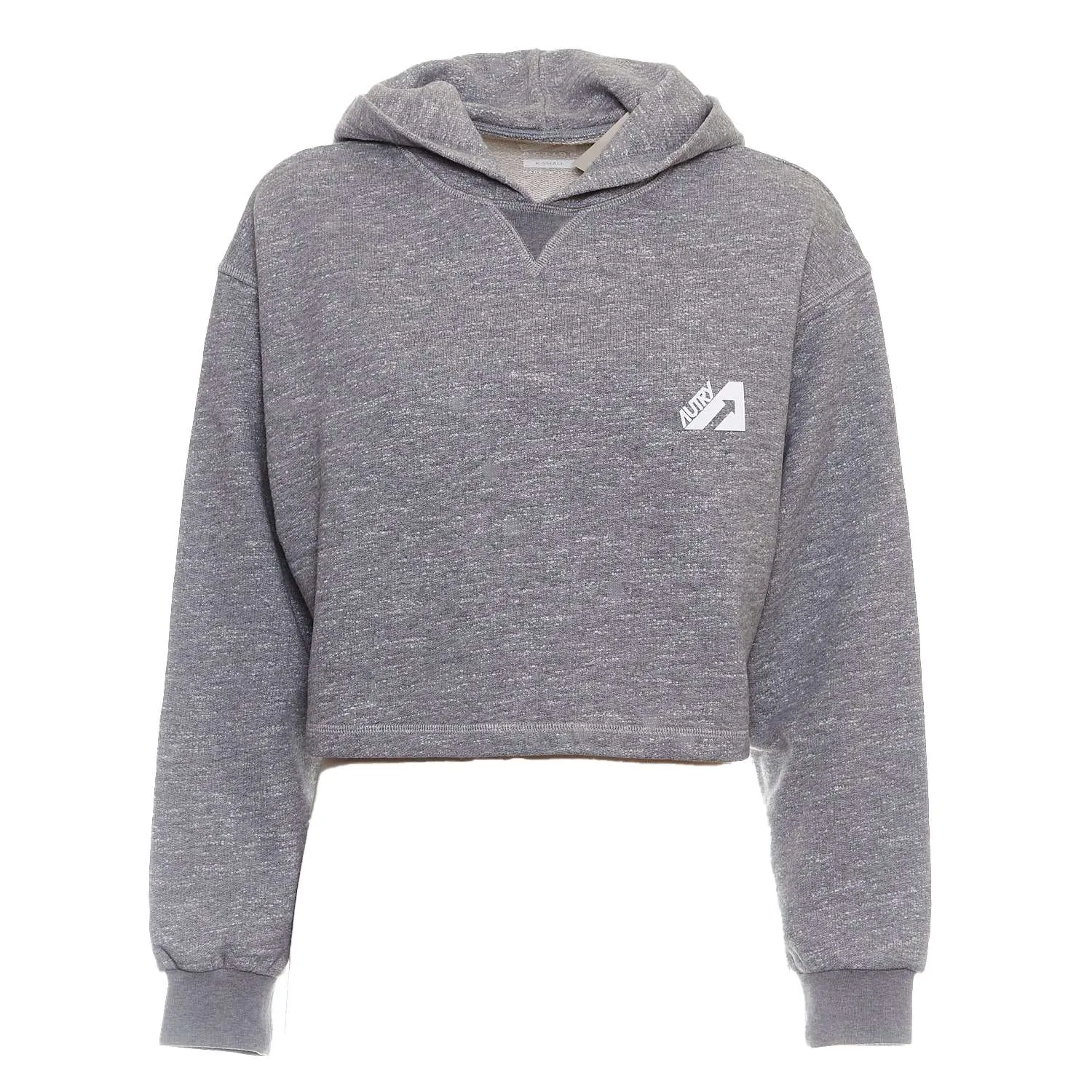 Melange Grey Cropped Cotton Jersey Hoodie