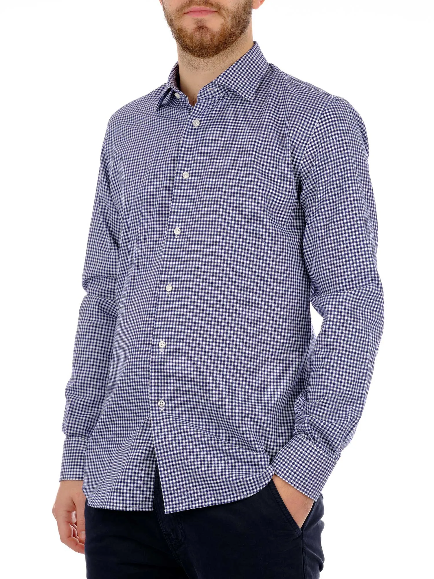 Men's White and Blue Vichy Flannel Shirt