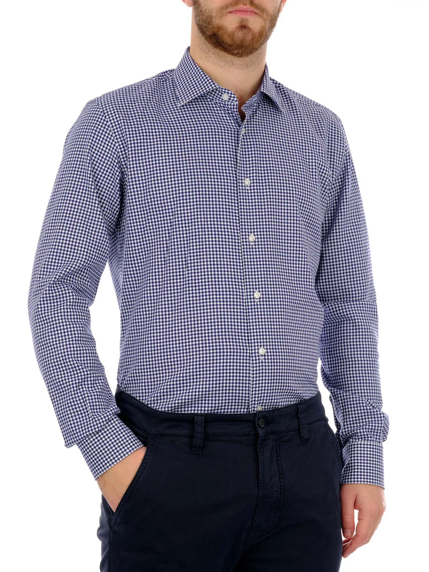 Men's White and Blue Vichy Flannel Shirt