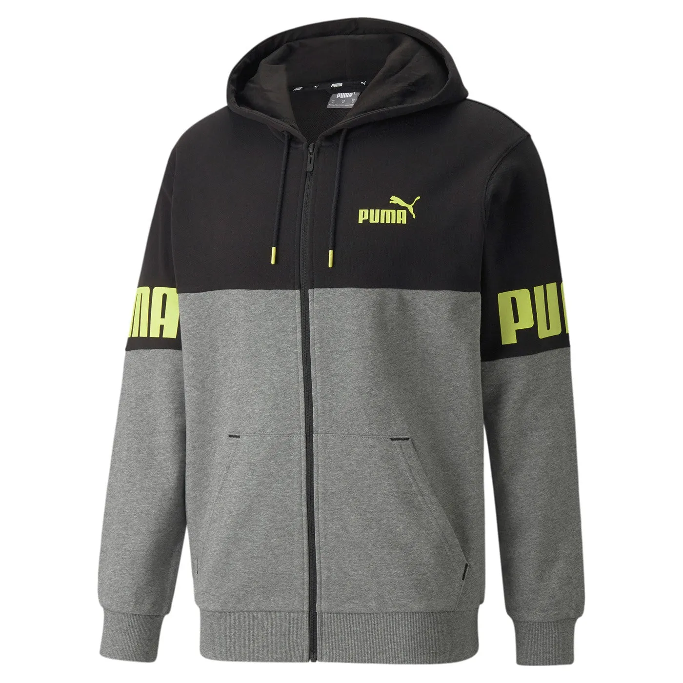 Puma Felpa con cappuccio e cerniera intera da uomo Power Colorblock 847390 03 nero grigio