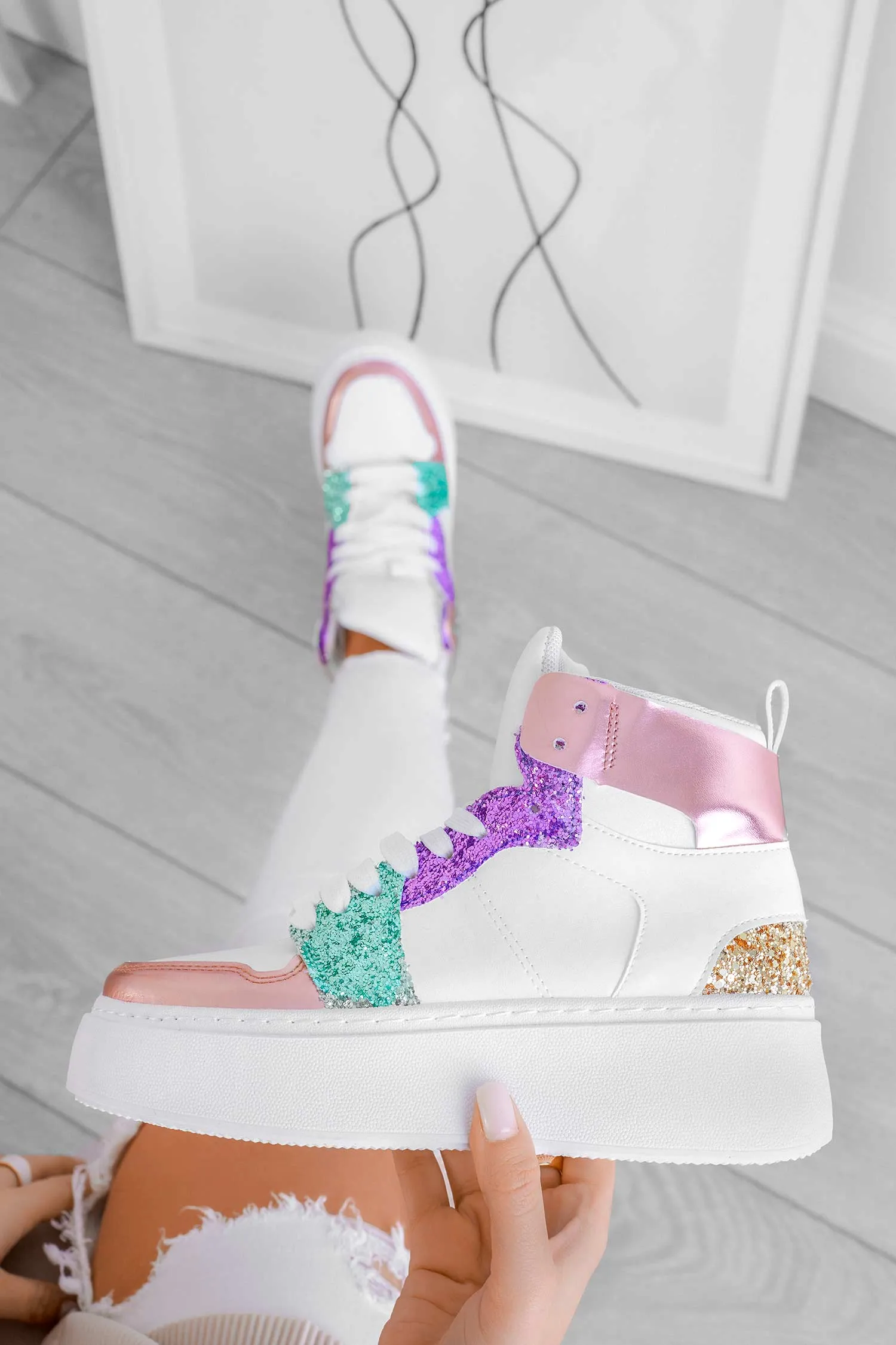 ROSINA - Sneakers bianche con inserti glitter multicolor