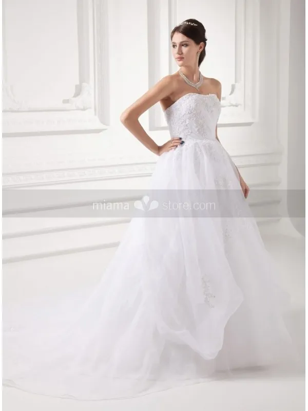 ROSS - A-line Strapless Empire waist Chapel train Organza Wedding dress