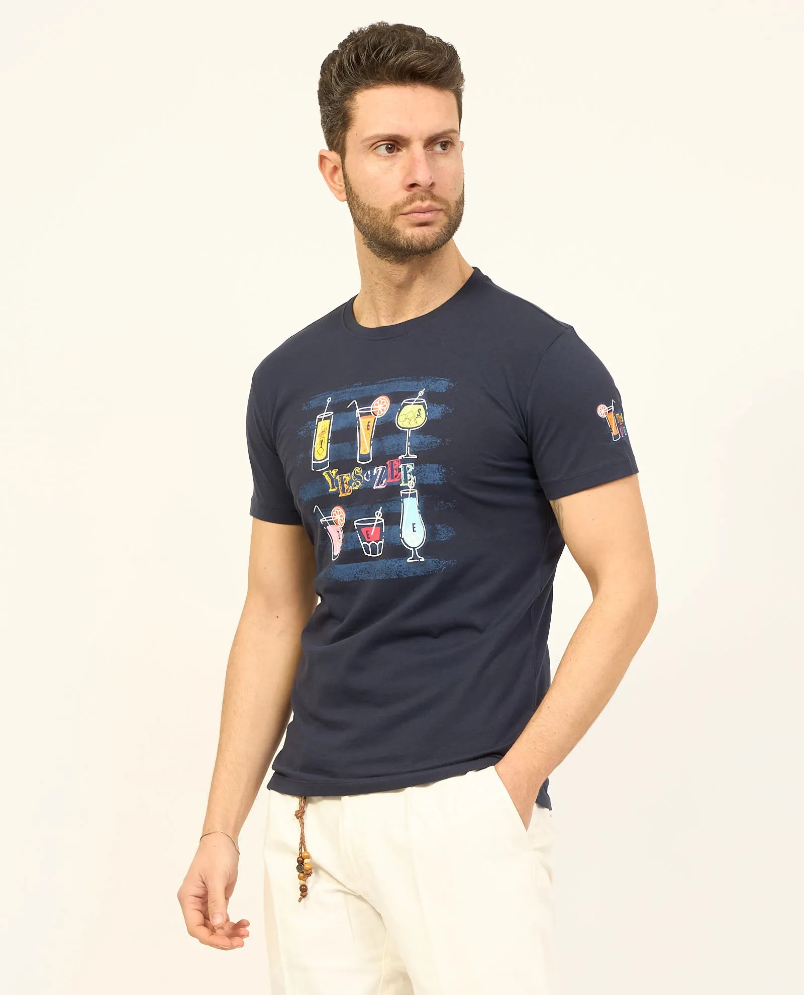 T-shirt uomo Yes Zee girocollo con stampa fantasia